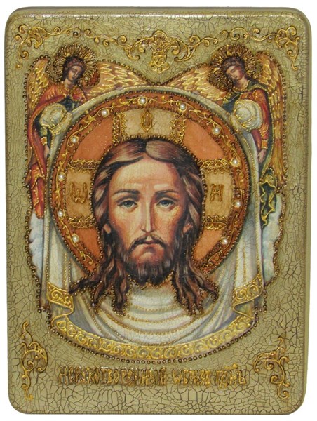 Аналойная икона Спас Нерукотворный на мореном дубе 29х21 21155