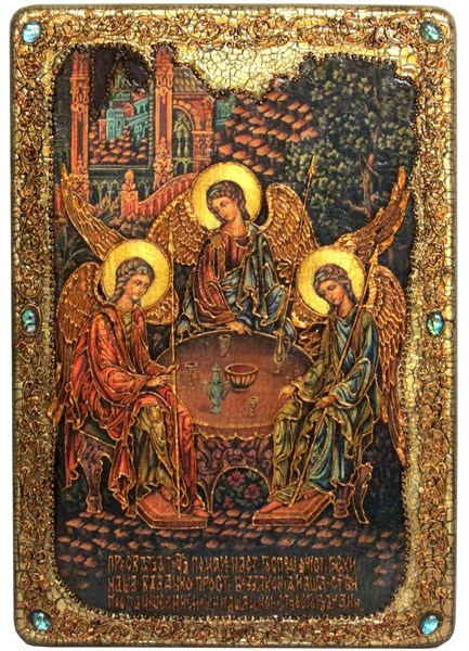 Большая подарочная икона Троица на мореном дубе 42х29 21197 - фото 33899