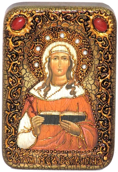 Настольная икона Святая мученица Валентина Кесарийская на мореном дубе 15х10 20140