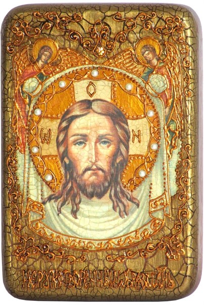 Настольная икона Спас Нерукотворный на мореном дубе 15х10 20290