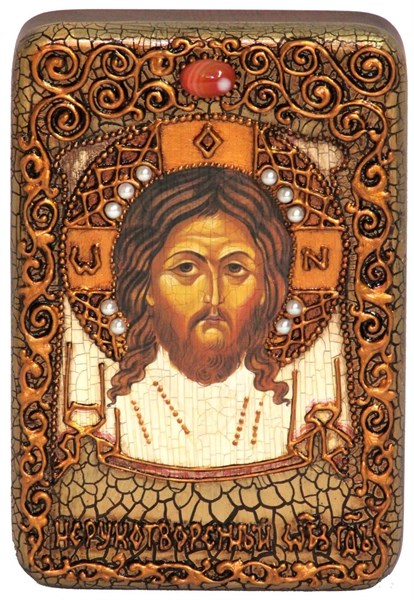 Настольная икона Спас Нерукотворный на мореном дубе 15х10 20981 - фото 34889