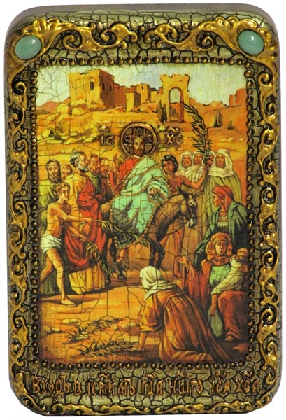Настольная икона Вход Господень В Иерусалим на мореном дубе 15х10 21196 - фото 34943