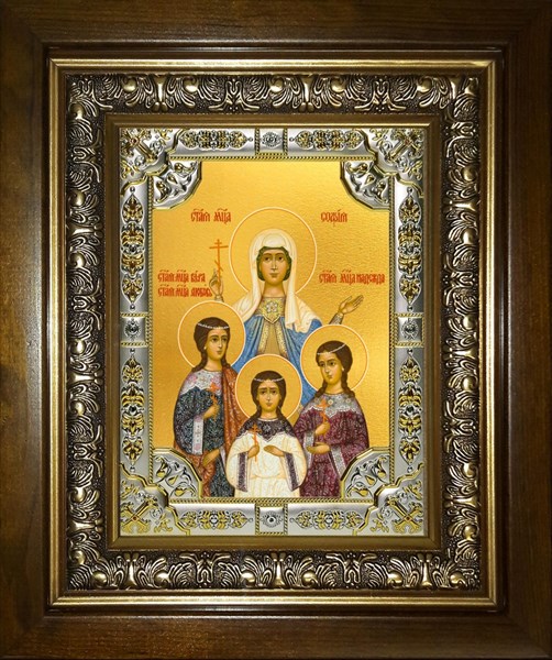 Икона Вера, Надежда, Любовь и их матерь София мученицы, в киоте 24х30 см 22177