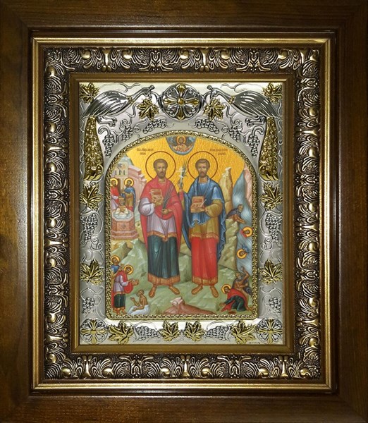 Икона Косьма и Дамиан мученики целители бессребреники, в киоте 20х24 см 22349