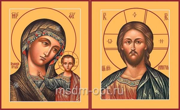 Икона Венчальная пара Господь Вседержитель и Казанская Божия Матерь 22412 - фото 36150