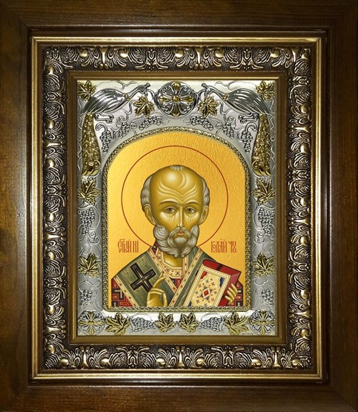 Икона Николай чудотворец, архиепископ Мир Ликийских, святитель, в киоте 20х24 см 22416 - фото 36154