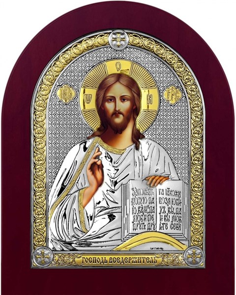 Икона Спаситель, дерево, посеребрение 925 23442