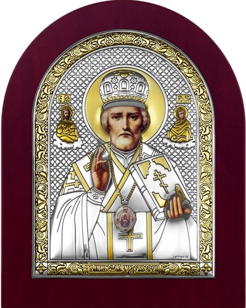Икона Николай Чудотворец, дерево, посеребрение 925 23458 - фото 37172