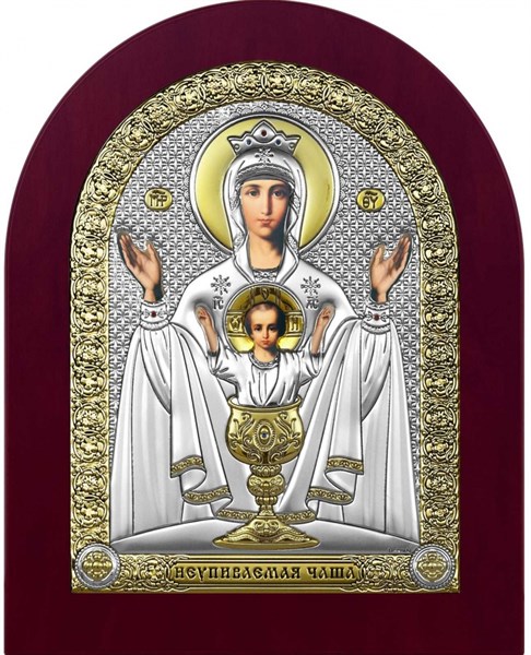 Икона Божьей Матери Неупиваемая чаша, дерево, посеребрение 925 23597 - фото 37305