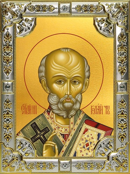 Икона Николай чудотворец, архиепископ Мир Ликийских, святитель, 18х24 см, со стразами 23631 - фото 37339