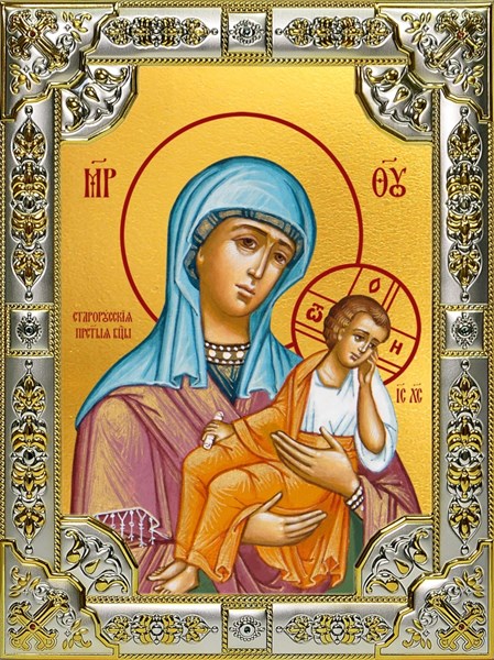 Икона Старорусская икона Божией Матери, 18х24 см, со стразами 23635