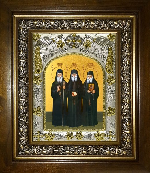 Икона Иаков (Тсаликис) Эвбейский Блаженный старец, преподобный Паисий Святогорец, преподобный Порфирий Кавсокаливит, в киоте 20х24 см 23649 - фото 37357