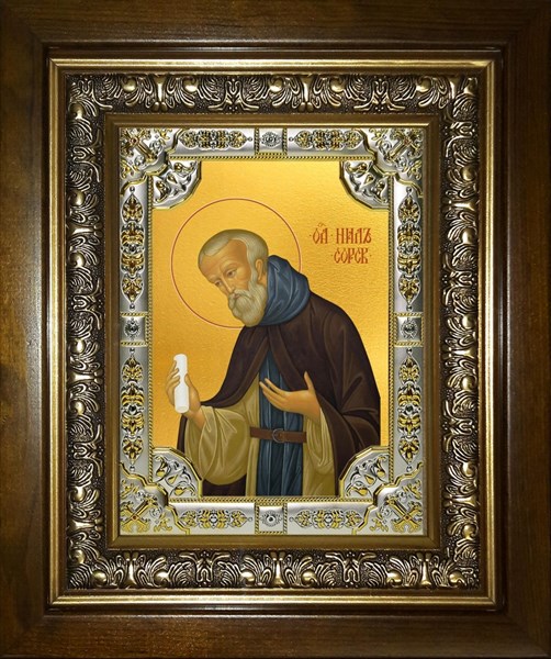 Икона Нил Сорский преподобный, в киоте 24х30 см 23689