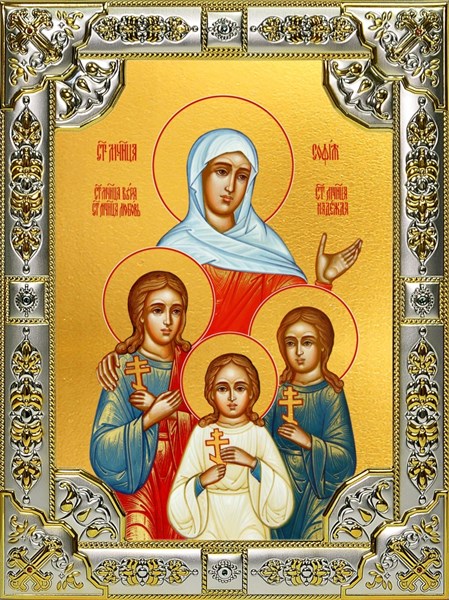 Икона Вера, Надежда, Любовь и их матерь София мученицы, 18х24 см, со стразами 23958