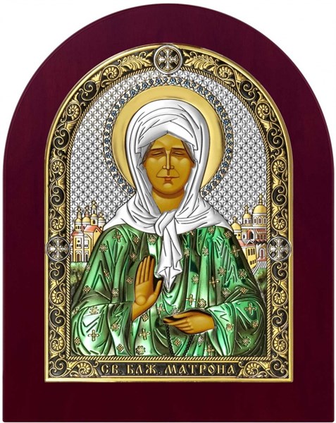 Икона Матрона Московская блаженная, дерево, посеребрение 925 24418