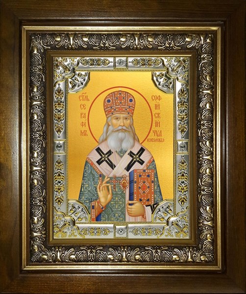 Икона Серафим (Соболев) архиепископ Богучарский,святитель, 18х24 см, со стразами, в деревянном киоте 24х30 см 24565