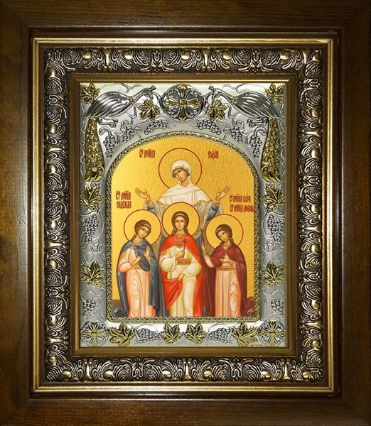 Икона Вера, Надежда, Любовь и их матерь София мученицы, в киоте 20х24 см 24694