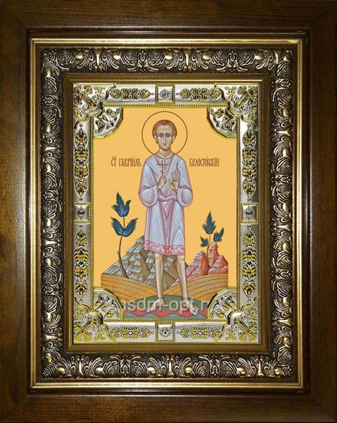 Икона Гавриил Белостокский младенец, мученик, в киоте 24х30 см 25031