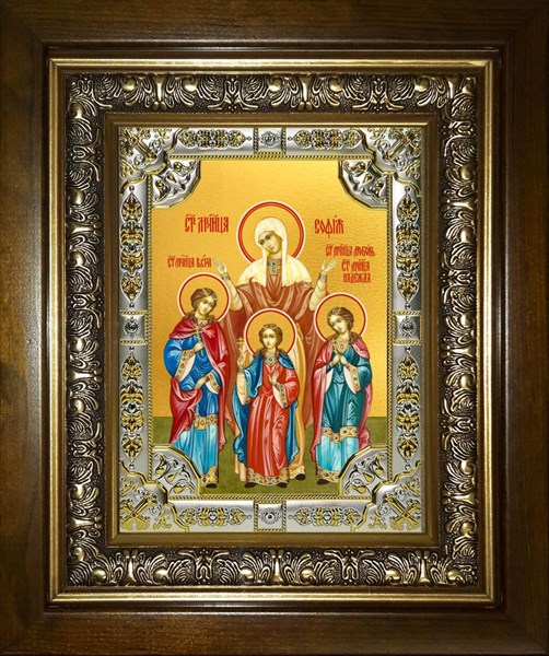 Икона Вера, Надежда, Любовь и их матерь София мученицы, в киоте 24х30 см 25075