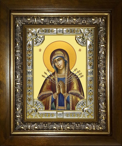 Икона Семистрельная икона Божией Матери, в киоте 24х30 см 25088