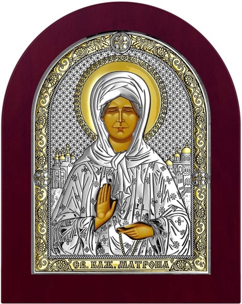 Икона Матрона Московская, дерево, посеребрение 925 25139