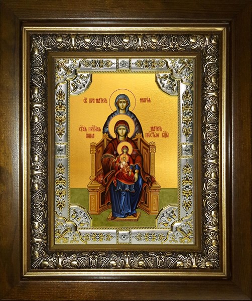Икона Богородица со сродницами, праведными Анной и Марией, в киоте 24х30 см 25275