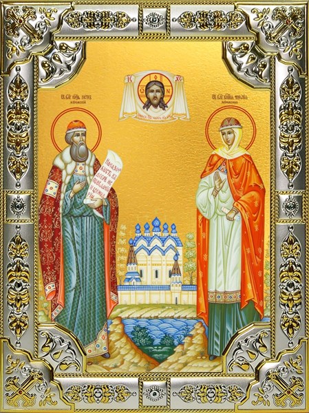 Икона Петр и Феврония святые благоверные князья, 18х24 см со стразами 25561 - фото 39217