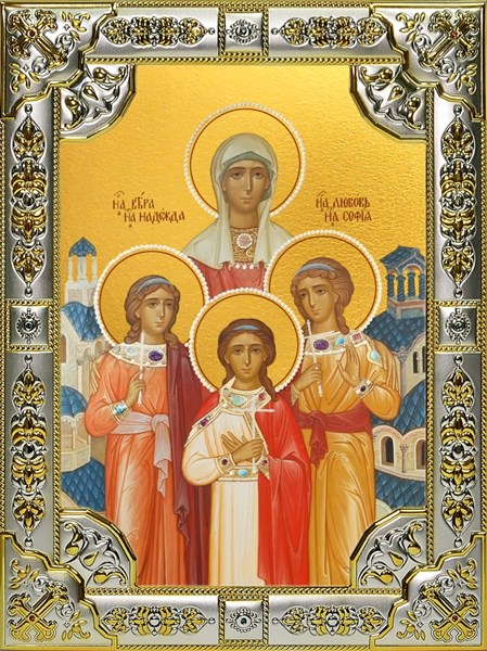 Икона Вера, Надежда, Любовь и их матерь София мученицы, 18х24 см, со стразами 25915 - фото 39566