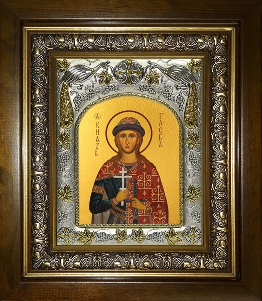 Икона Глеб благоверный князь-страстотерпец, в киоте 20х24 см 26036