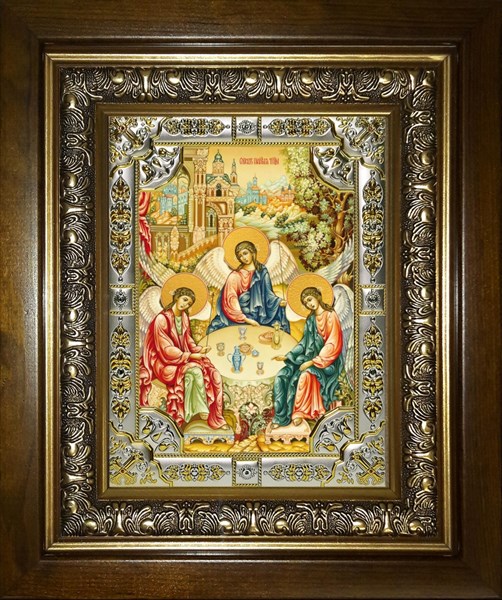 Икона Святая Троица, со стразами, в киоте 24х30 см 26335