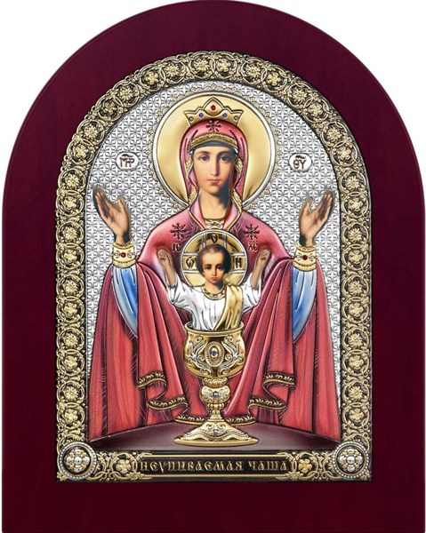 Икона Божьей Матери Неупиваемая чаша, дерево, посеребрение 925 26498 - фото 40135