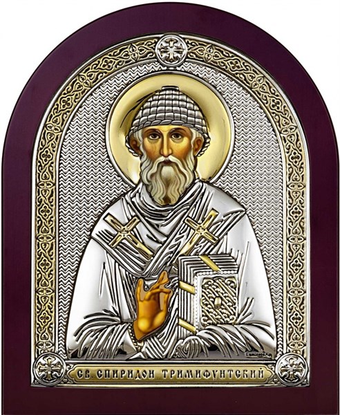 Икона Спиридон Тримифунтский, дерево, посеребрение 925 27147
