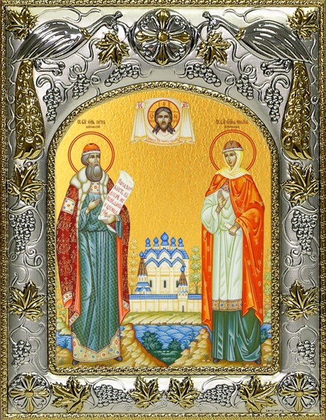 Икона Петр и Феврония святые благоверные князья, 14х18 см 27210 - фото 40839