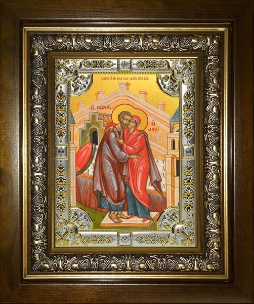 Икона Зачатие святой Анны, егда зачат святую Богородицу, в киоте 24х30 см 27437