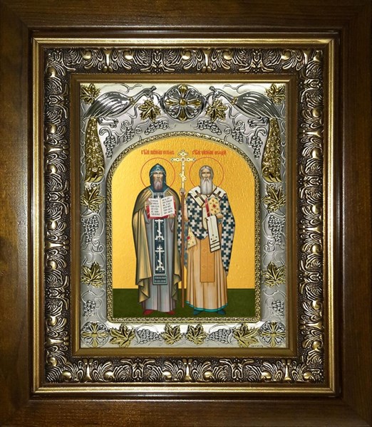 Икона Кирилл и Мефодий равноапостольные, в киоте 20х24 см 27578