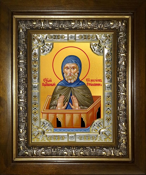 Икона Семён (Симеон) Столпник преподобный, в киоте 24х30 см 28661