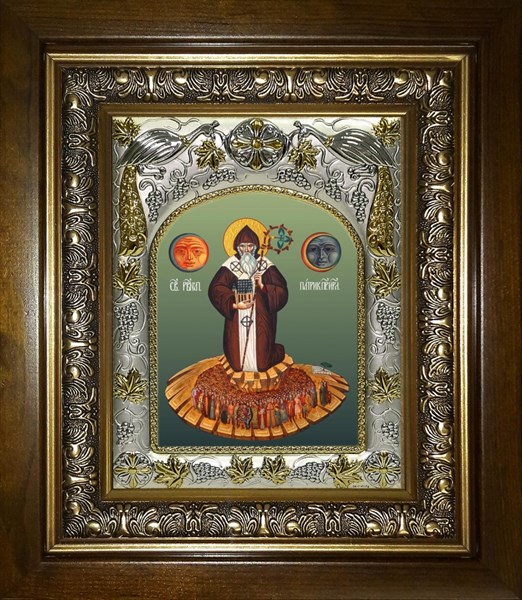 Икона Патрик (Патрикий) просветитель Ирландии, равноапостольный, в киоте 20х24 см 28784