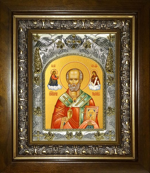 Икона Николай чудотворец, архиепископ Мир Ликийских,святитель, 14х18 см, в деревянном киоте 20х24 см 28988 - фото 42574