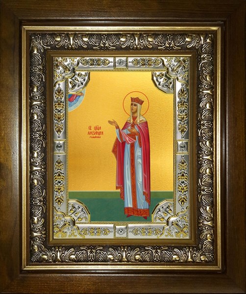 Икона Александра Романова, со стразами, в киоте 24х30 см 29142