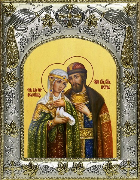 Икона Петр и Феврония святые благоверные князья, 14х18 см 29210 - фото 42791