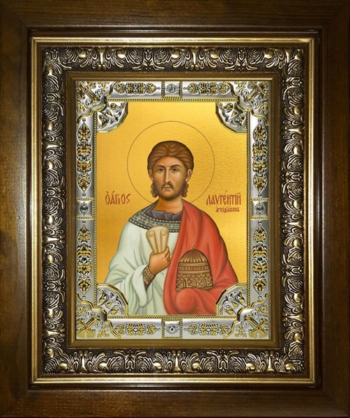Икона Лаврентий Римский архидиакон, мученик, в киоте 24х30 см 29211