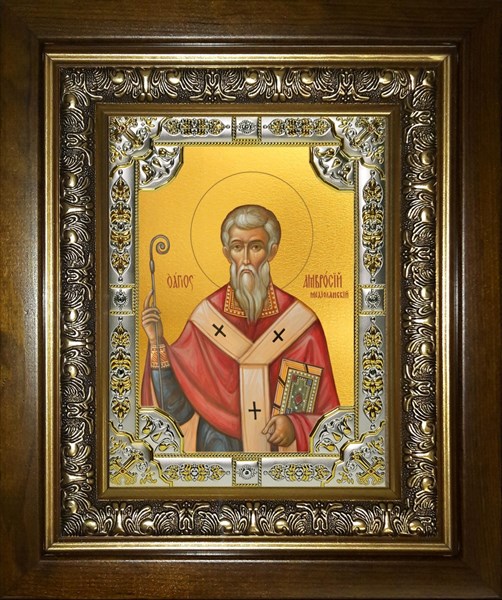 Икона Амвросий Медиоланский святитель, в киоте 24х30 см 29411
