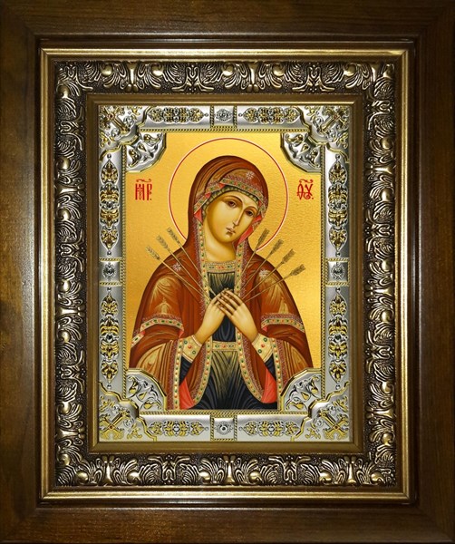 Икона Семистрельная икона Божией Матери, в киоте 24х30 см 29462