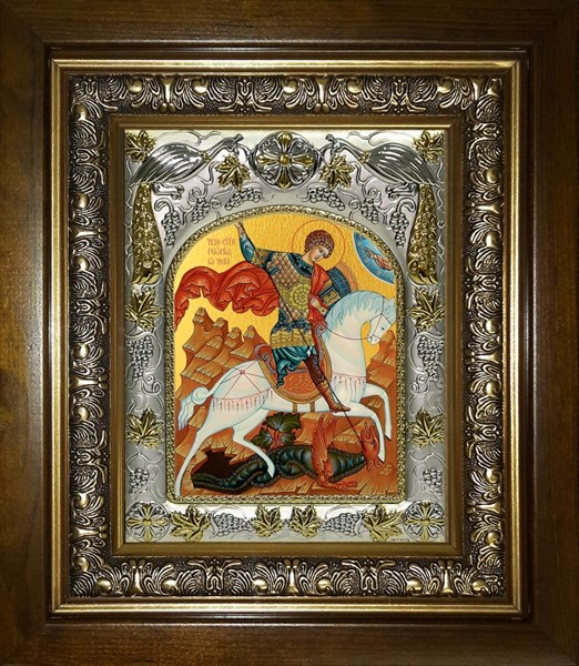 Икона Георгий Победоносец великомученик, в киоте 20х24 см 29469 - фото 43041