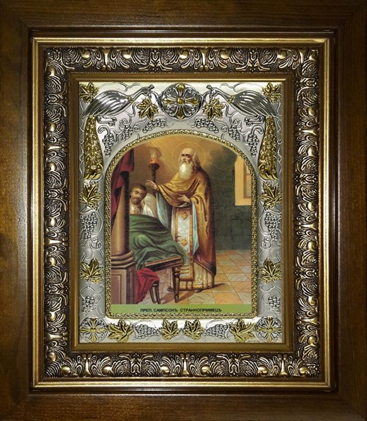 Икона Сампсон Странноприимец преподобный, в киоте 20х24 см 29603