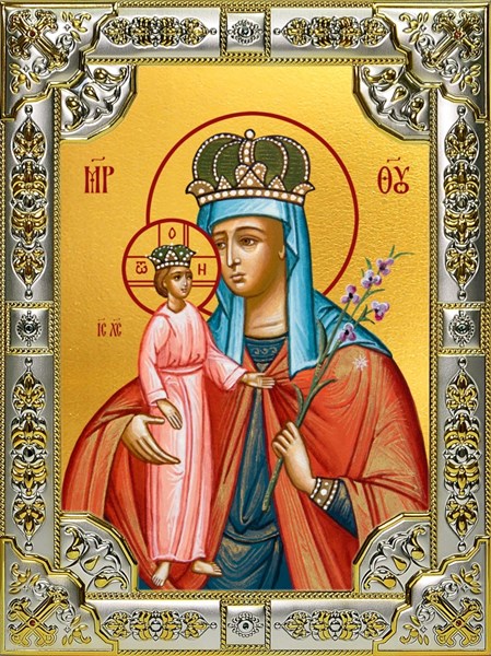 Икона Неувядаемый цвет, икона Божией Матери, 18х24 см, со стразами 29634