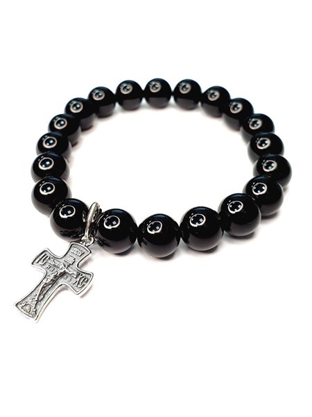 Браслет православный с крестиком "Господи, Спаси и Сохрани" (агат натуральный) 218777