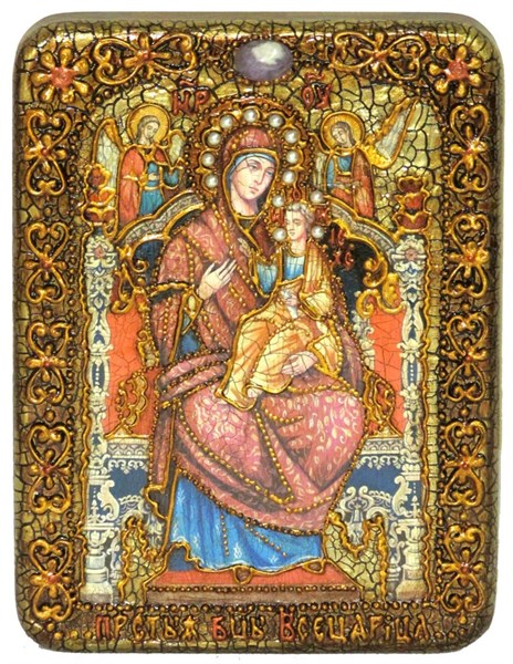 Подарочная икона Божией Матери Всецарица (Пантанасса) на дубе 15х20 см. 234481 - фото 4800