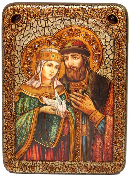 Подарочная икона Петр и Феврония на дубе 21х29 см. 233981