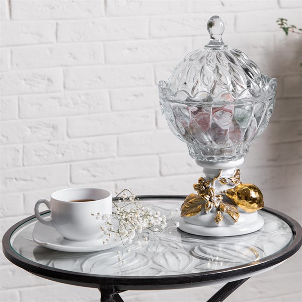 Фруктовница-конфетница Лайм Дженоа Айс Мраморное золото Bo52113_3991